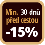Při objednání minimálně 30 dnů před zahájením pobytu získáte slevu 15% z celé ceny ubytování.